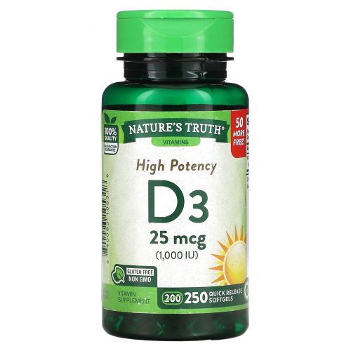 Nature's Truth, Vitamin D3, 25 mcg (1,000 IU), 250 Quick Release Softgels