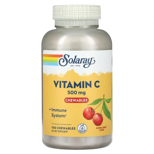 Solaray, Vitamin C Chewable, Natural Cherry Flavor, 500 mg, 100 Wafers