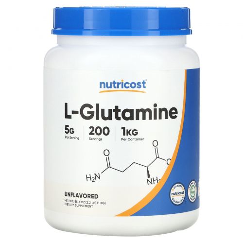 Nutricost, L-глютамин, без добавок, 5 г, 2,2 фунта (35,3 унции)