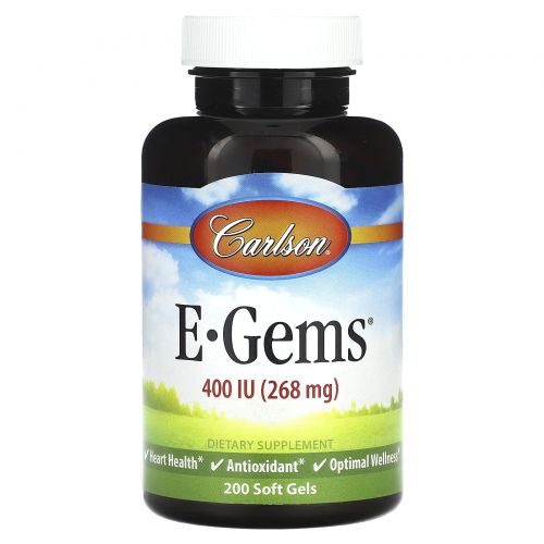 Carlson, E Gems, 400 МЕ (268 мг), 200 мягких таблеток