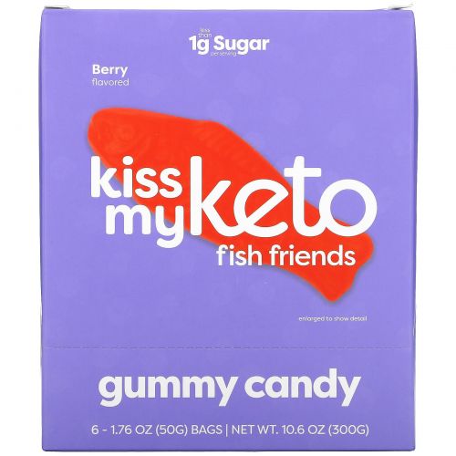 Kiss My Keto, Fish Friends Gummy Candy, Berry Flavor, 6 Bags, 1.76 oz ( 50 g) Each