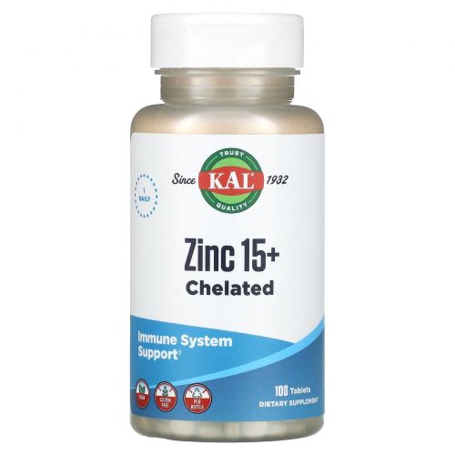 KAL, Zinc 15+, 100 Tablets