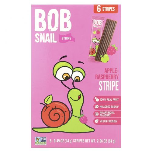 Bob Snail, Fruit Stripe, яблоко и малина, 6 шт., 14 г (0,49 унции)