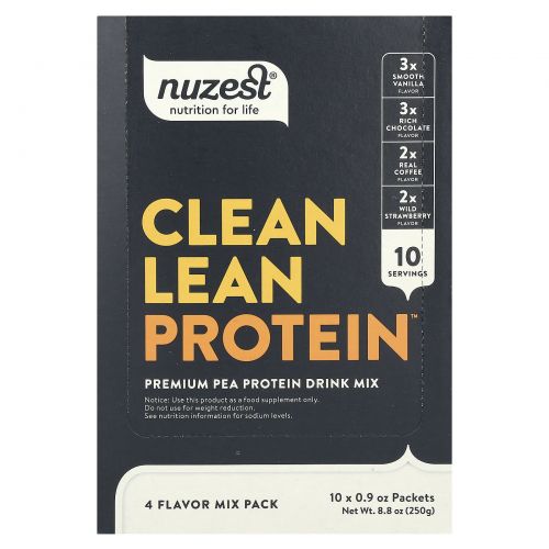 Nuzest, Clean Lean Protein, смесь 4 вкусов, 10 пакетиков по 25 г (0,9 унции)