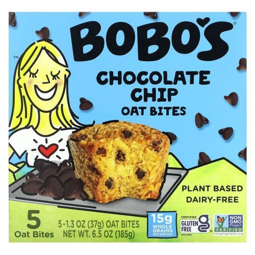 Bobo's Oat Bars, Овсяные кусочки с шоколадной крошкой, 5 кусочков, 37 г (1,3 унции)