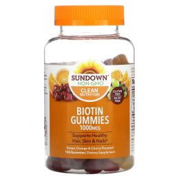 Sundown Naturals, Биотин, со вкусом винограда, апельсина и вишни, 1000 мкг, 130 желатиновых конфет