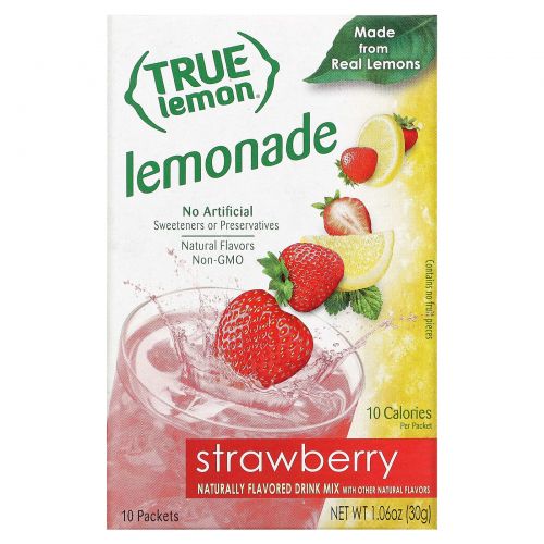 True Citrus Company, Настоящий лимон, клубничный лимонад, 10 пакетиков, 1,06 унц. (30 г)
