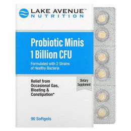 Lake Avenue Nutrition, Мини-пробиотики, 2 штамма здоровых бактерий, 1 млрд КОЕ, 90 мягких мини-таблеток