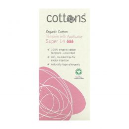 Cottons, 100% Natural Cotton, Tampons with Applicator, Super, 14 Tampons