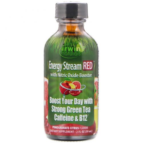 Irwin Naturals, Energy Stream RED with Nitric Oxide Booster, Pomegranate Citrus Flavor, 2 fl oz (59 ml)