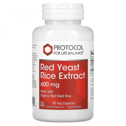 Protocol for Life Balance, Экстракт красного дрожжевого риса, 600 мг, 90 растительных капсул