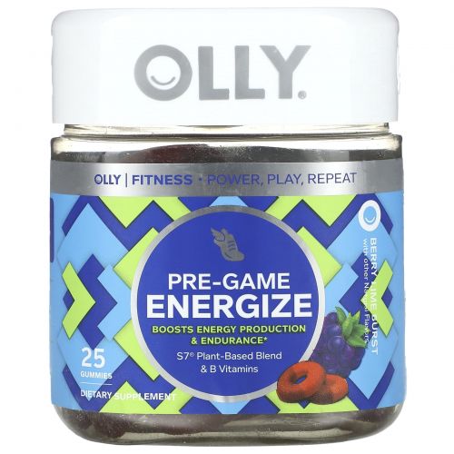 OLLY, Pre-Game Energize, ягоды и лайм, 25 жевательных таблеток