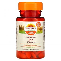 Sundown Naturals, B12, высокоактивный, 1000 мкг, 120 таблеток