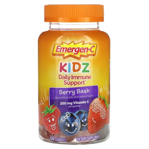 Emergen-C, Kidz, ежедневная поддержка иммунитета, Berry Bash, 250 мг, 44 жевательные таблетки