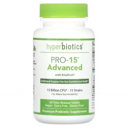 Hyperbiotics, PRO-15, Advanced Strength, With Kiwifruit, 15 Billion CFU, 60 Tablets