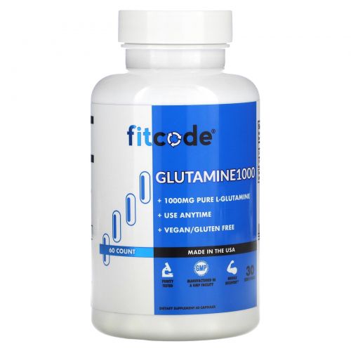 FITCODE, Glutamine1000, 1000 мг, 60 капсул (500 мг в 1 капсуле)