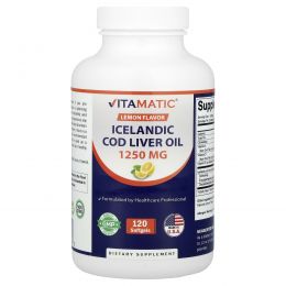 Vitamatic, жир из печени норвежской трески, лимонный вкус, 1250 мг, 120 капсул