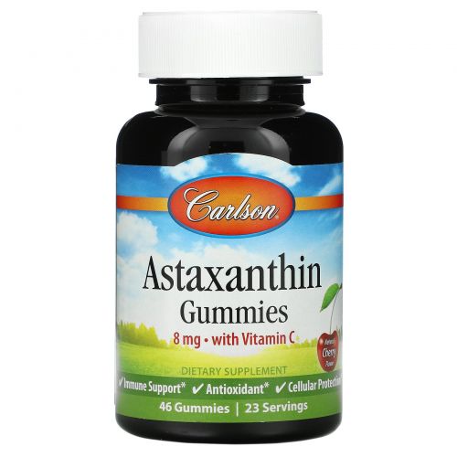 Carlson Labs, Astaxanthin Gummies with Vitamin C, Natural Cherry, 4 mg, 46 Gummies