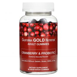 California Gold Nutrition, Cranberry & Probiotic Gummies, Natural Cranberry Flavor, 90 Vegetarian Gummies