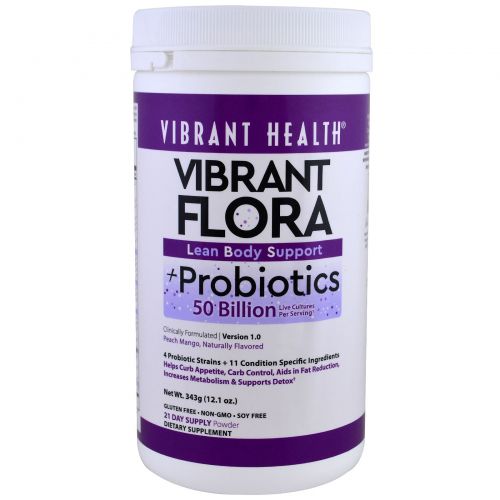 Vibrant Health, Vibrant Flora, Lean Body Support, Probiotics, Version 1.0, Peach Mango, 1.21 oz (343 g)