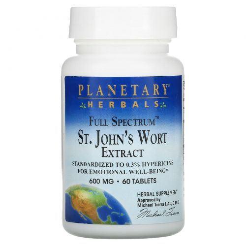 Planetary Herbals, Экстракт зверобоя полного спектра, 600 мг, 60 таблеток