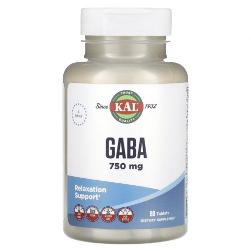 KAL, GABA, 750 mg, 90 Tablets