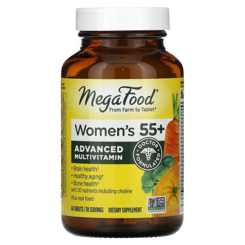 MegaFood, Комплекс мультивитаминов и минералов из цельных продуктов для женщин старше 55 лет, без железа, 60 таблеток