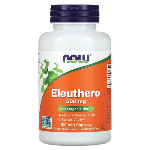NOW Foods, Элеутеро (Eleuthero), 500 мг, 100 растительных капсул