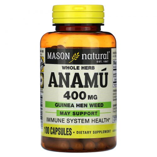 Mason Natural, Цельная трава анаму, 400 мг, 100 капсул