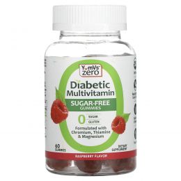 Yum-Vs, Мультивитамины для больных диабетом, без сахара, малина, 60 жевательных таблеток