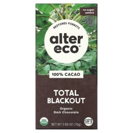 Alter Eco, Total Blackout, органический темный шоколад, 100% какао, 75 г (2,65 унции)