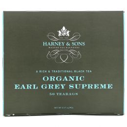 Harney & Sons, A Rich & Traditional Black Tea, Organic Earl Grey Supreme, 50 Tea Bags, 3.17 oz (90 g)