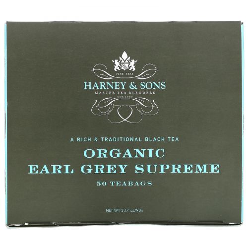 Harney & Sons, A Rich & Traditional Black Tea, Organic Earl Grey Supreme, 50 Tea Bags, 3.17 oz (90 g)