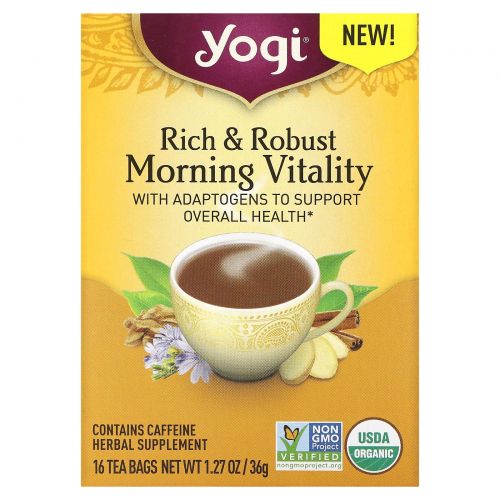 Yogi Tea, Rich & Robust Morning Vitaility, 16 чайных пакетиков, 36 г (1,27 унции)