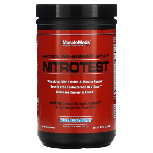 MuscleMeds, Nitrotest, андрогенный усилитель перед тренировкой, голубая малина, 474 г (16,72 унции)