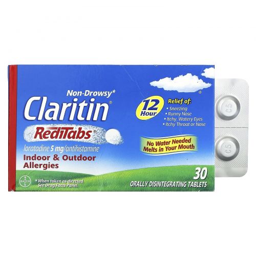 Claritin, RediTabs без сонливости, от аллергии в помещении и на улице, 30 таблеток, растворяющихся в полости рта