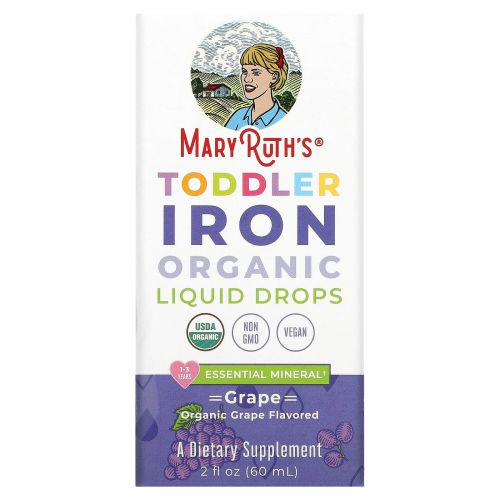 MaryRuth Organics, Органические жидкие капли с железом для малышей, для детей от 1 до 3 лет, с виноградом, 60 мл (2 жидк. Унции)