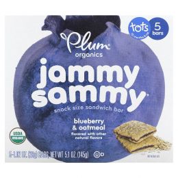 Plum Organics, Kids, Organic Jammy Sammy, черника и овсянка, 5 батончиков по 1,03 унции (29 г) каждый