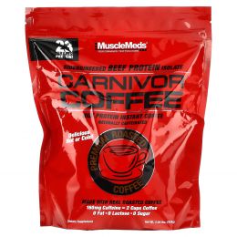 MuscleMeds, Carnivor Coffee, изолят говяжьего белка, полученный путем биоинженерии, со вкусом обжаренного кофе премиального качества, 924 г (2,04 фунта)