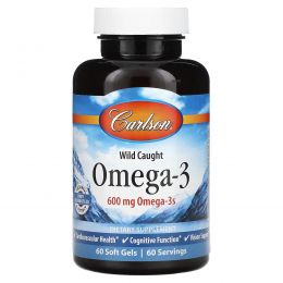 Carlson, Омега-3 из дикой рыбы, 600 мг, 60 мягких таблеток