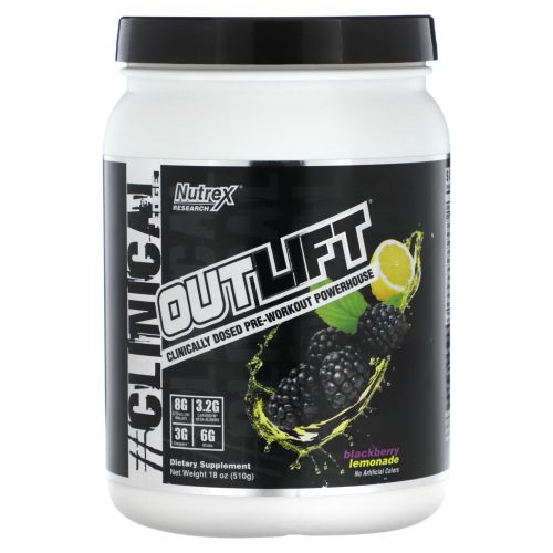 Nutrex Research, Outlift, Clinically Dosed Pre-Workout Powerhouse, Blackberry Lemonade, 18 oz (510 g)