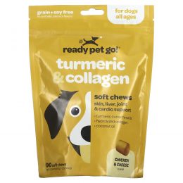 Ready Pet Go, Turmeric Curcumin Chews, Hip & Joint Support For Dogs, All Ages, Bacon & Cheese , 90 Soft Chews