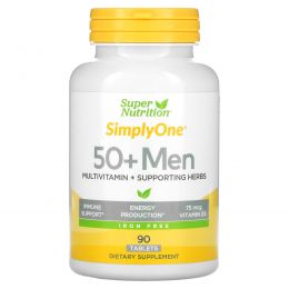 Super Nutrition, Simply One, 50+ тройная мужская сила, не содержит железа, 90 таблеток