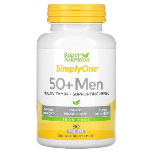 Super Nutrition, Simply One, 50+ тройная мужская сила, не содержит железа, 90 таблеток