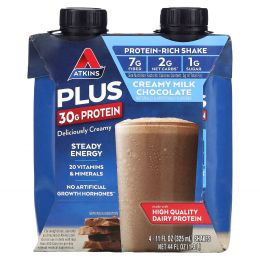 Atkins, Plus Protein & Fiber, Creamy Milk Chocolate, 4 Shakes, 11 fl oz (325 ml) Each