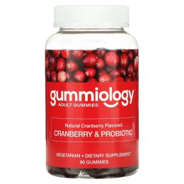 Gummiology, жевательные таблетки с клюквой и пробиотиком, со вкусом клюквы, 90 вегетарианских жевательных таблеток