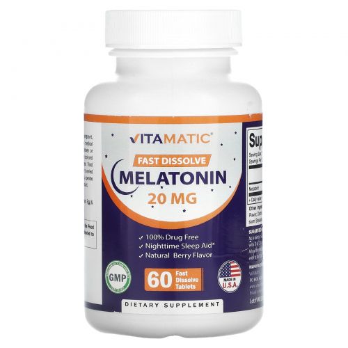 Vitamatic, Быстрорастворимый мелатонион, 20 мг, 60 быстрорастворимых таблеток