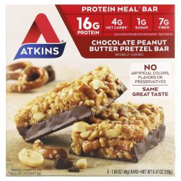 Atkins, Батончики со вкусом претцелей с шоколадно арахисовой пастой, 5 батончиков, 1.7 унций (48 г) каждый