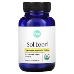 Ora, Sol Food, Vegan Vitamin D3 Supplement, 2,000 IU, 30 Organic Tablets