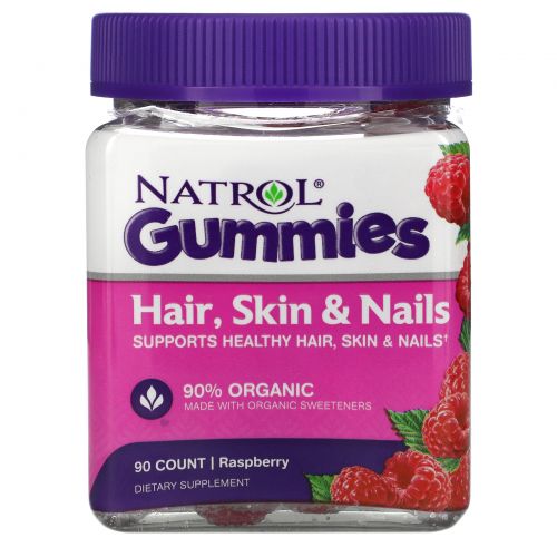 Natrol, Gummies, Hair, Skin & Nails, Raspberry, 90 Count